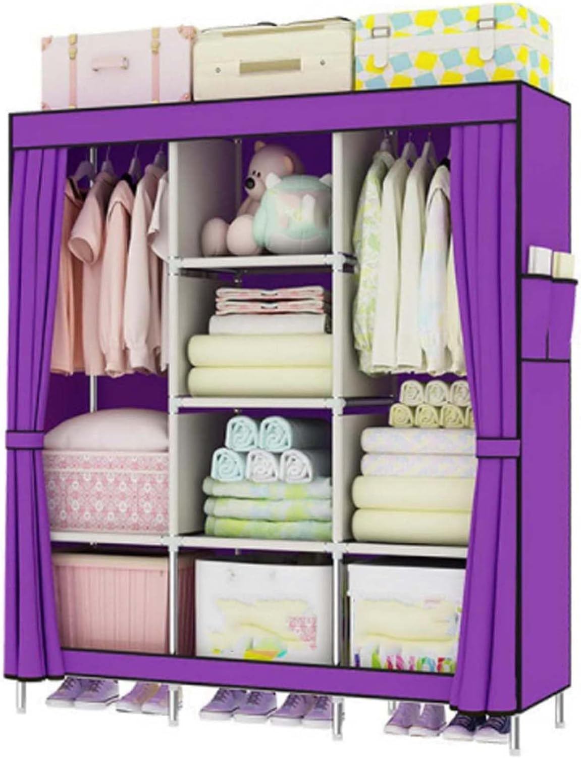 Closet Wardrobe, Portable Closet for Bedroom, Portable Closets for Hanging Clothes, Fabric Wardrobe with Hanging Rods Easy to Assembly, for Bedroom, Living Room (A 128x45x