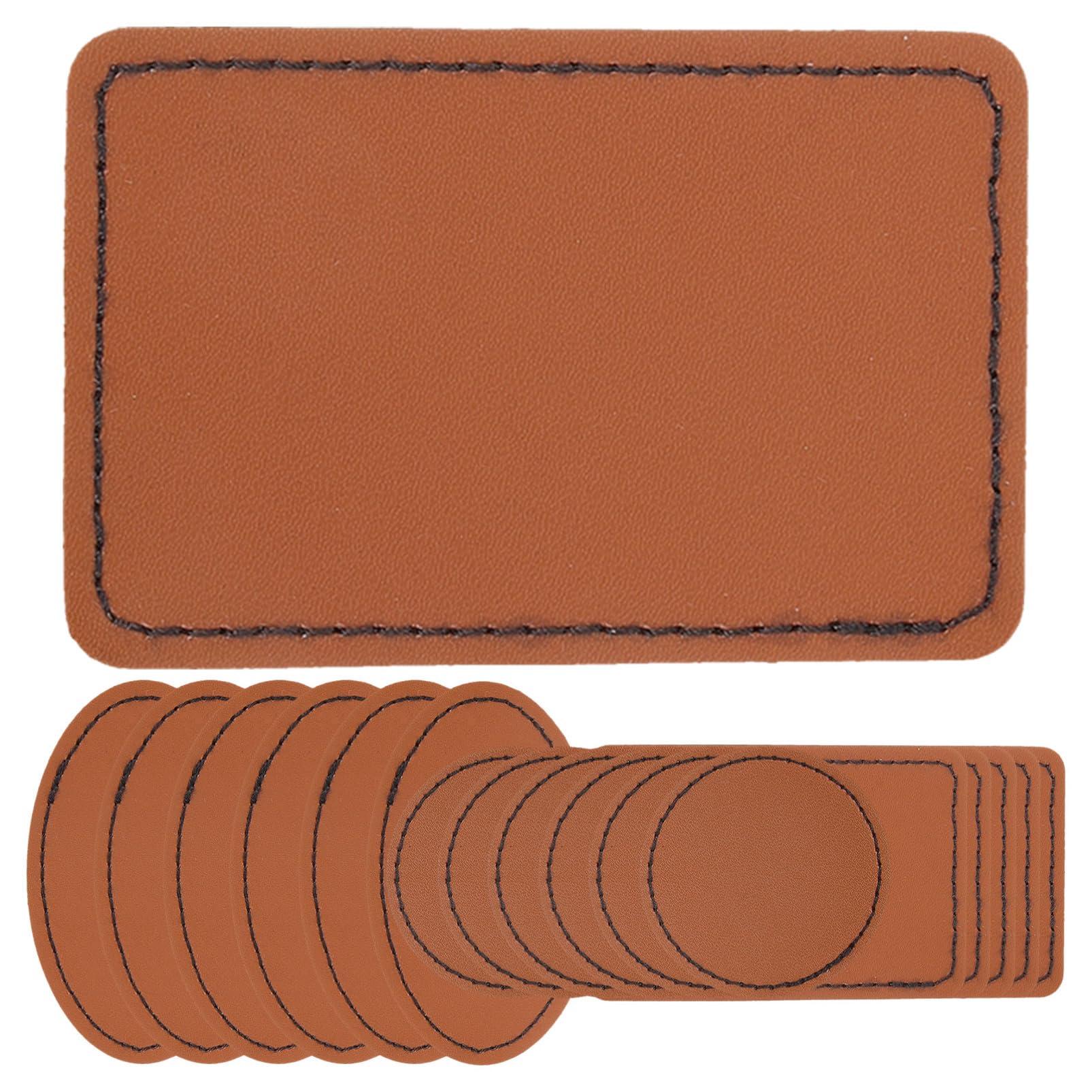 Homoyoyo 15 Stück Pu Leder Nähetiketten zum Aufnähen in Rund Oval und Rechteckig Flexible Kleiderverzierungsetiketten für Taschen und Hemden für Hochzeiten