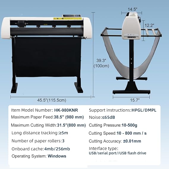 Vinyl Cutting Machine, 38.5 Vinyl Printer Plotter Cutter with Signmaster Software & Design Gallery, 256M Large Memory Decal Sticker Cutting Machine for Film Car Decal Card Heat Transfer Material