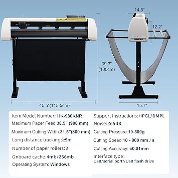 Vinyl Cutting Machine, 38.5 Vinyl Printer Plotter Cutter with Signmaster Software & Design Gallery, 256M Large Memory Decal Sticker Cutting Machine for Film Car Decal Card Heat Transfer Material