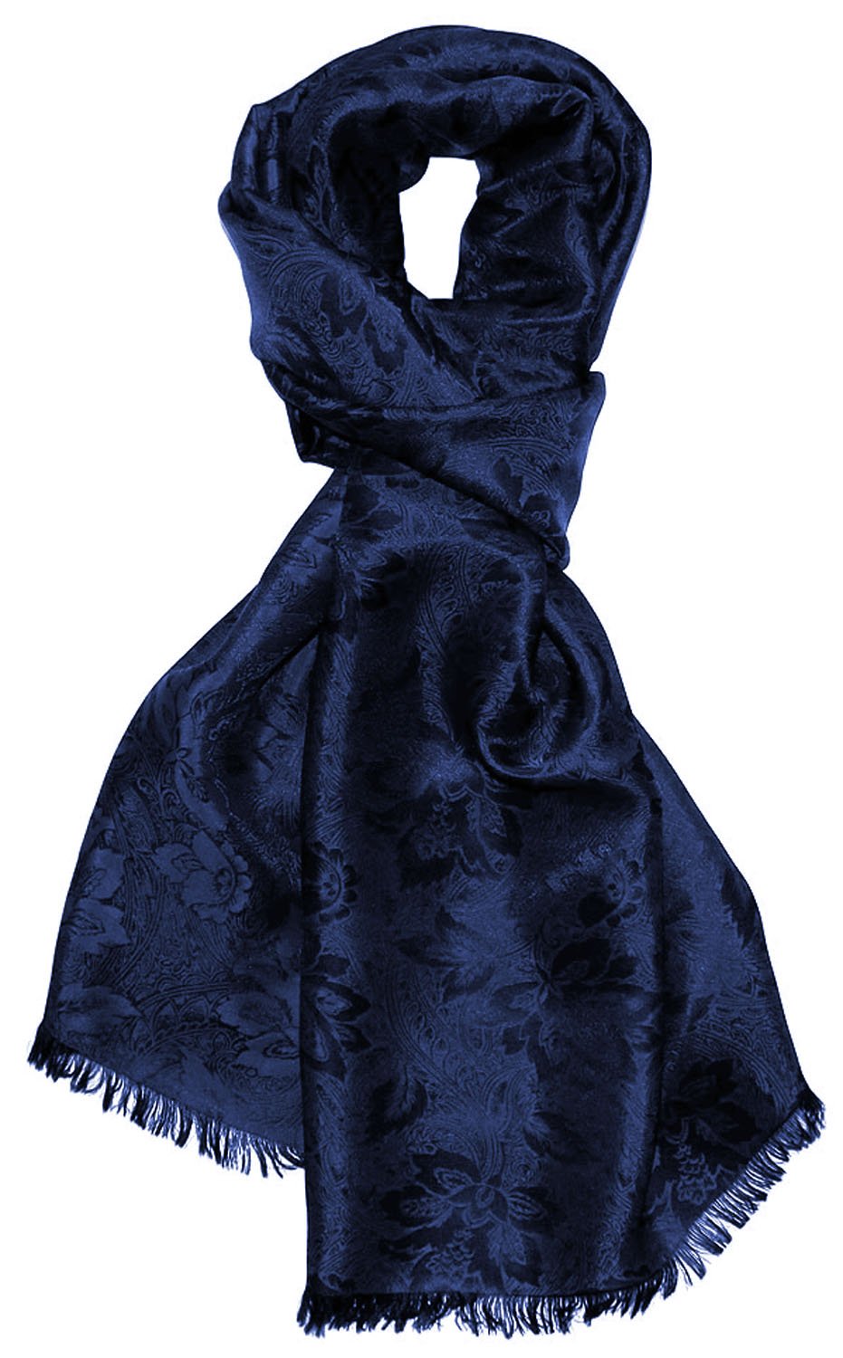 Lorenzo Cana Blauer Damen Schal Luxustuch elegant gewebt in Damastwebung florales Paisley Muster aus Viskose mit Seide 55 cm x 190 cm