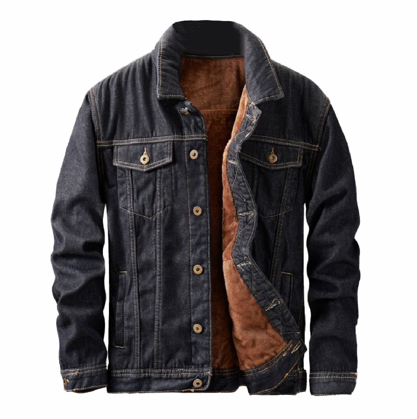 ARbuliry Men Denim Jackets, Full Buttons Loose Thick Men Jacket with Micro Fleece Windproof Warm Men Winter Coats