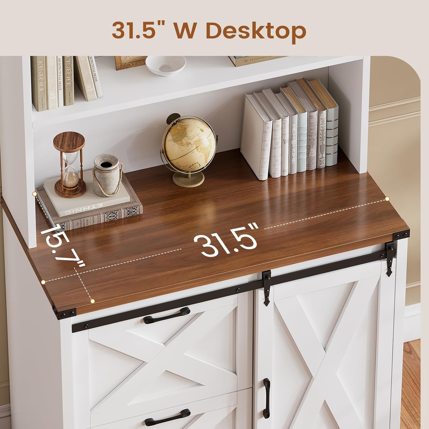 SEDETA 2 Drawer File Cabinet, Farmhouse Filing Cabinet for Home Office fits Legal/Letter/A4 File, Office File Cabinets with Printer Stand, Sliding Door and Storage Bookshelf, White + Brown