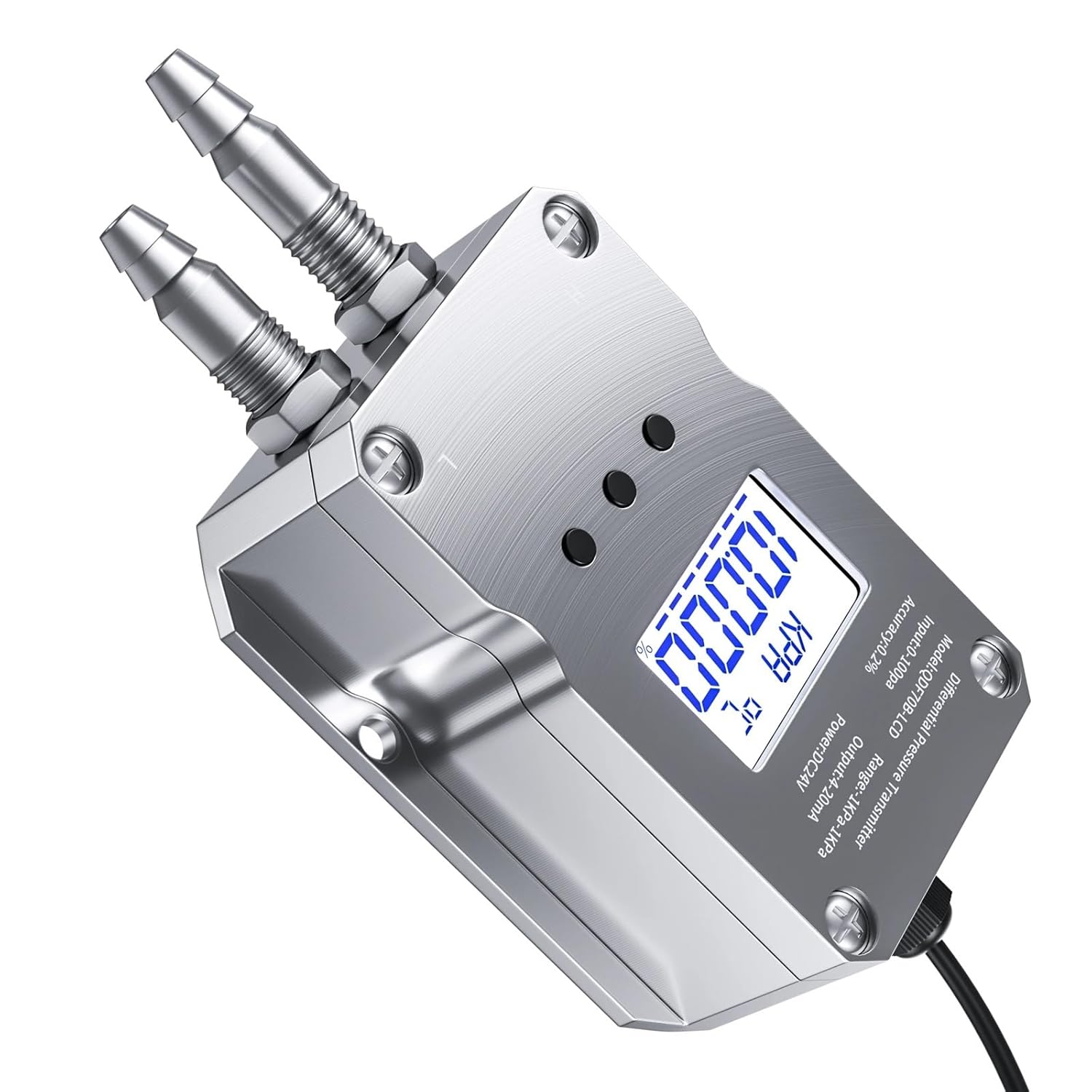 LCD Display Differential Pressure Gauge 0-1Kpa 0-10Kpa 0-500pa 0-100pa to 4-20mA Differential Pressure Meter 1Pcs(-2Kpa-0)