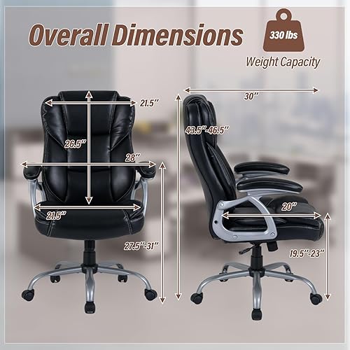 Miniatura 3 de Giantex Silla de oficina ejecutiva, silla ergonómica de cuero para computadora con función de balanceo, asiento y brazos acolchados, sillas de