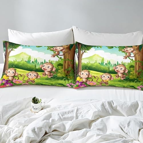 Miniatura 4 de Juego de ropa de cama Mono Tamaño Queen Planta Decoración Floral Juego de ropa de cama con tema de dibujos animados para niñas niños adolescentes