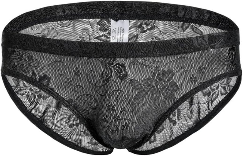 Men's Underwear Briefs, Sexy Lace See Through Men's Briefs Underwear, Sheer Low Rise Underpants Gift for Boyfriend, Daily Stretch Breathable Underwear Pants, Classic Midi Hipsters Trunk Underwear