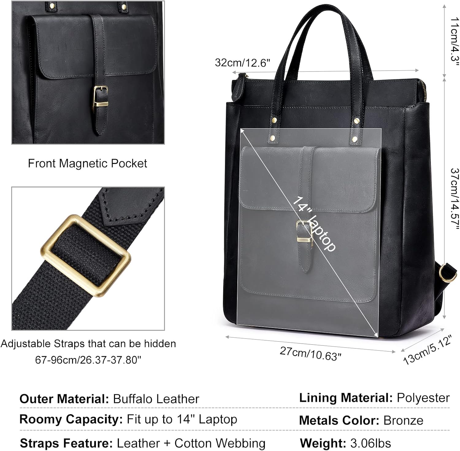 S-ZONE Women Genuine Leather Backpack Purse Retro Top-handle Bags Vintage Totes - Image 3