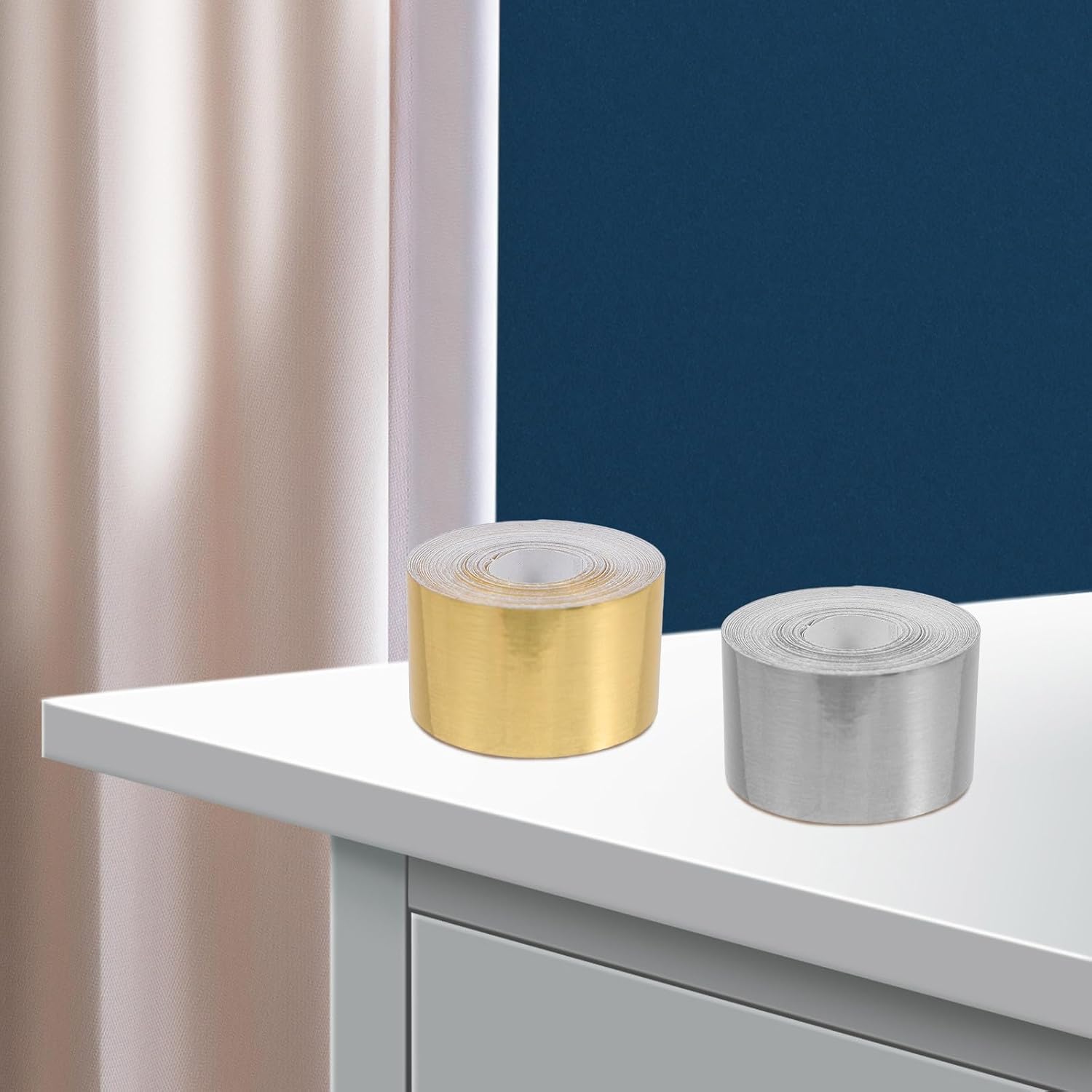 KICHOUSE 30mm Stainless Steel Pattern Kitchen Caulk Tape, Flexible Self-Adhesive Countertop Sink Edge Protector Strip, 2 Rolls 10m for Stove, Bathroom, Bathtub Gap Sealing