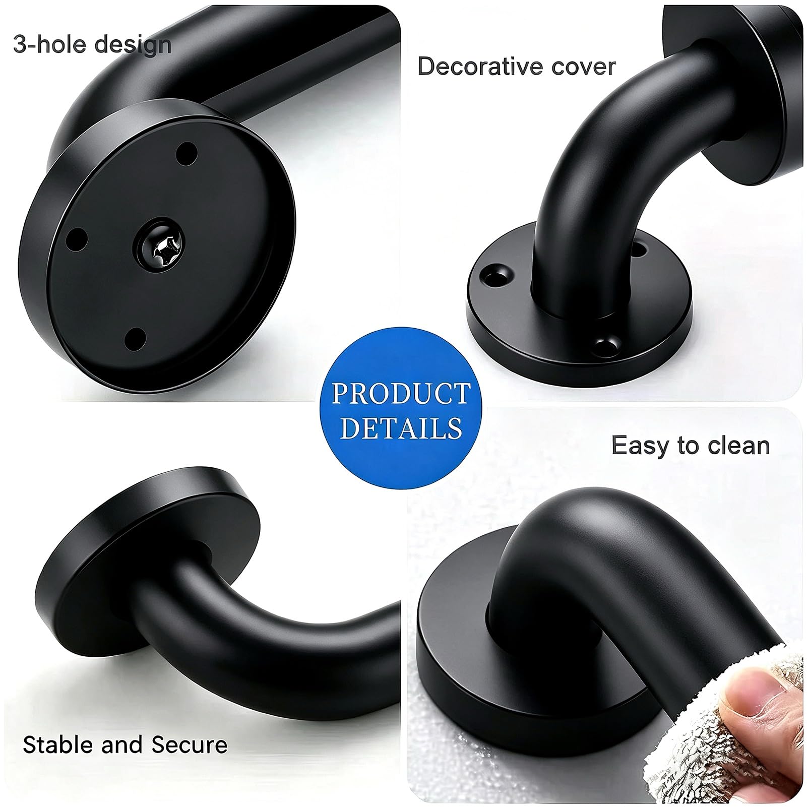 Barra De Agarre Para Baño Negra, Riel De Soporte De Seguridad De Alta Resistencia, Barras De Equilibrio De Ducha De Acero Inoxidable, Asidero Para Discapacitados(100cm)