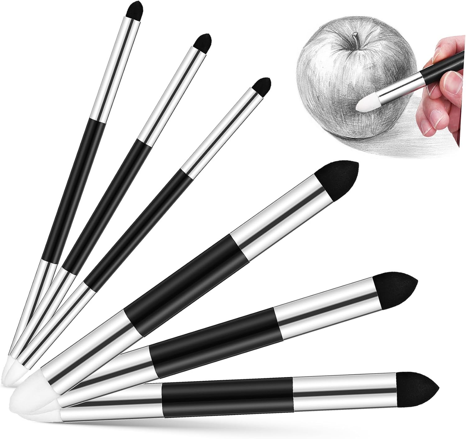 SEWACC 6pcs Blending Brush for Drawing Dual-Headed Sponge Art Tools for Painting Comfortable Grip Long-Lasting Use for Classroom and Artists
