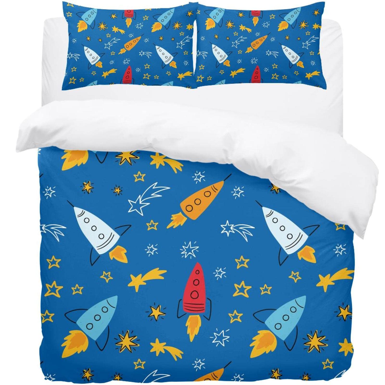 Parure de lit housse de couette bleu motif fusée collection Supersoft supérieure
