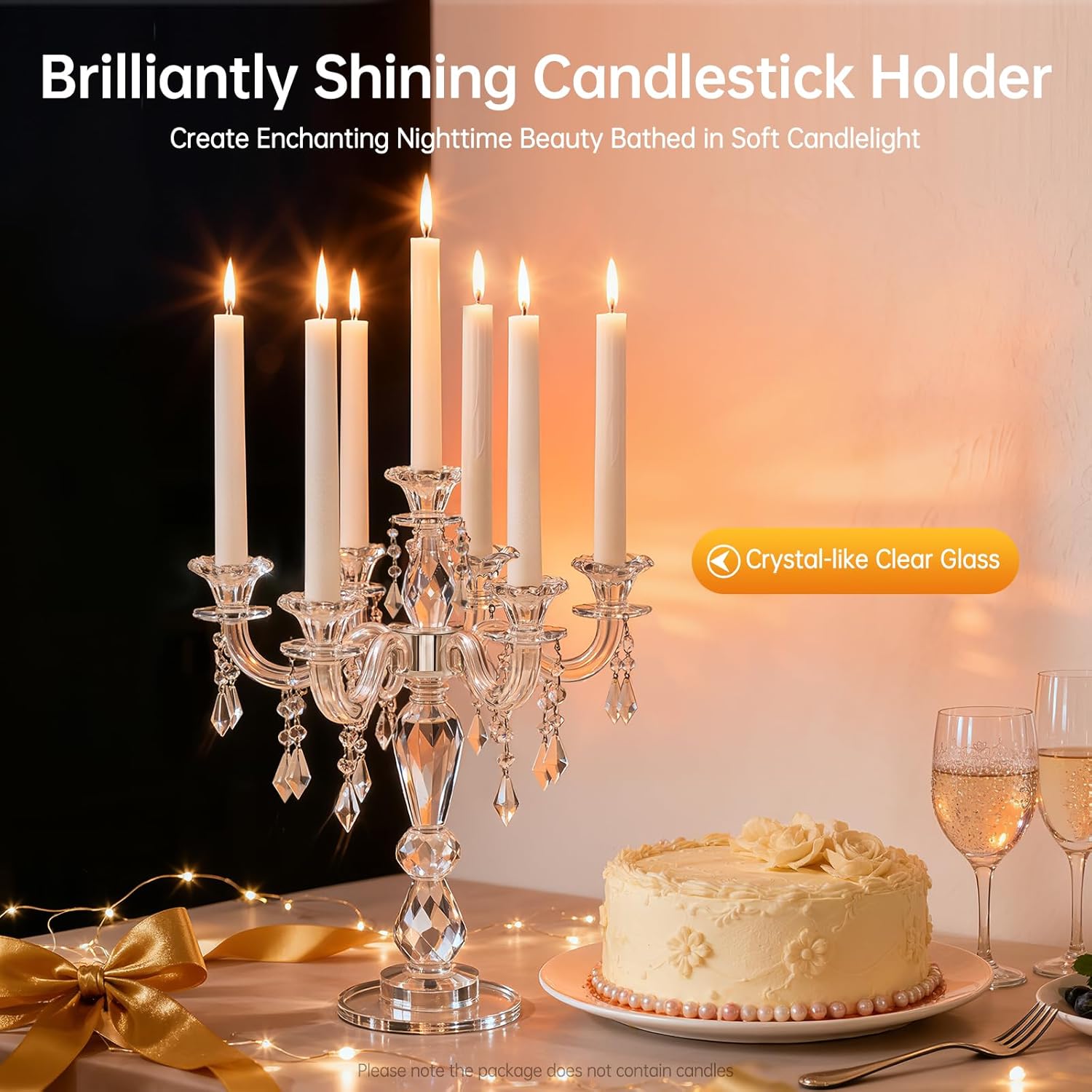 Crystal Candle Holder, Crystall Candelabra, 7 Arm Modern Clear Candle Holder Centerpiece, Crystal Tapered Candlestick, Family Wedding Centerpiece, 14 Inch
