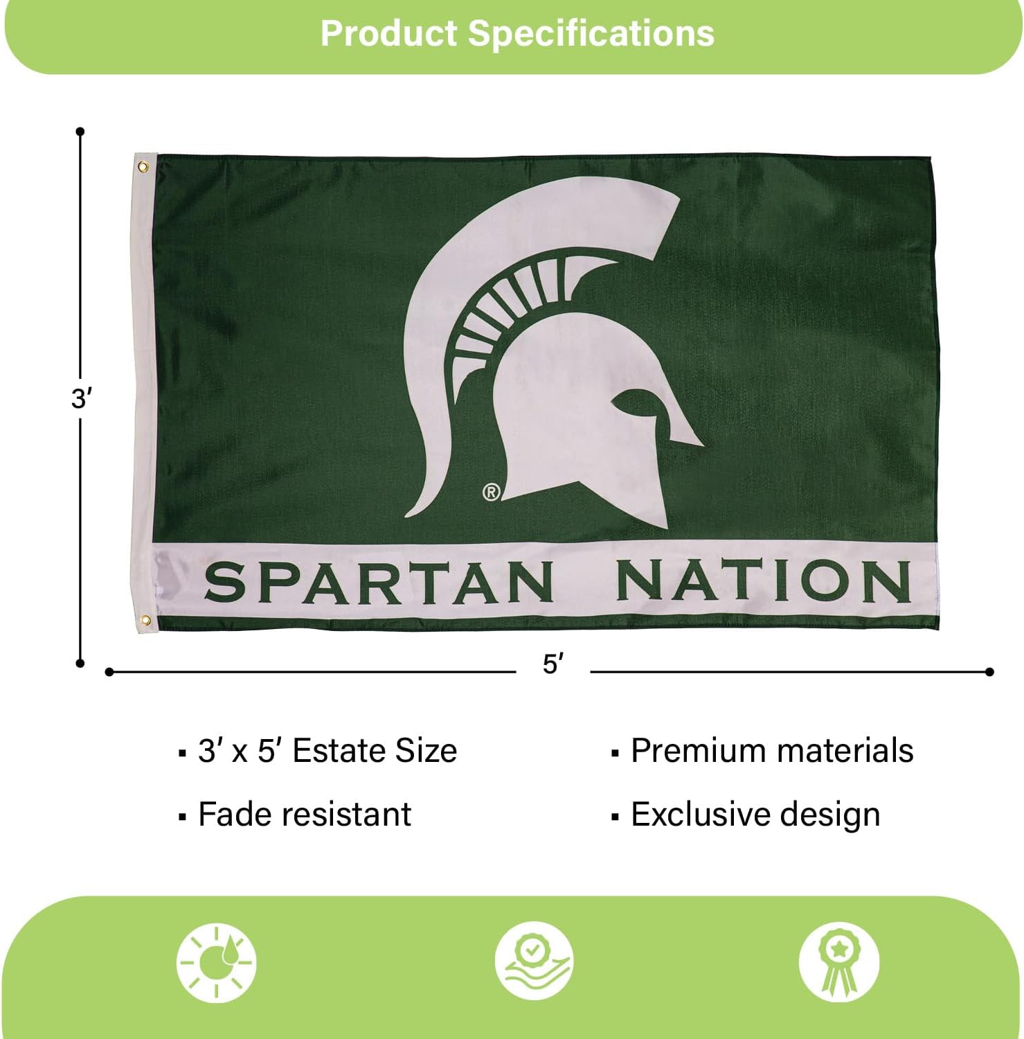 NCAA Michigan State Spartans 3 x 5 Outdoor Durable Flag with Grommets | Heavy Duty Flag & Banner for Outdoor Garden Patio | Wall Flag Indoor Decor for Room | Works with Flag Poles for Outside House - Image 3