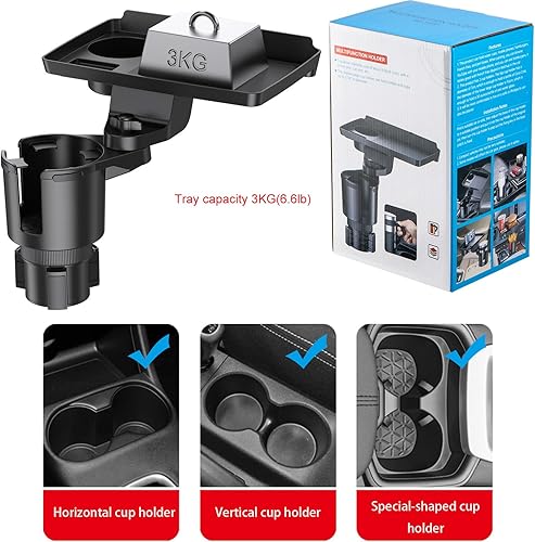 Miniatura 4 de Bandeja para portavasos de automóvil, 5 en 1 ajustable, expansor, bandeja de comida desmontable para automóvil y organizador, mesa de bandeja