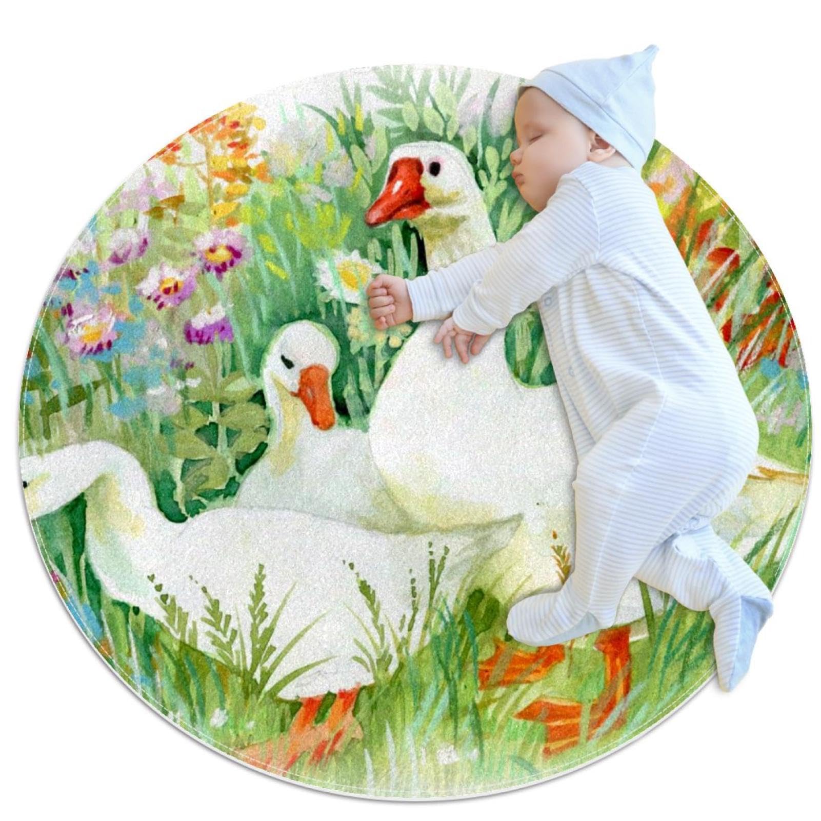 Tapis de salle de bain oie rond 1m sécurisé anti-glisse style nature