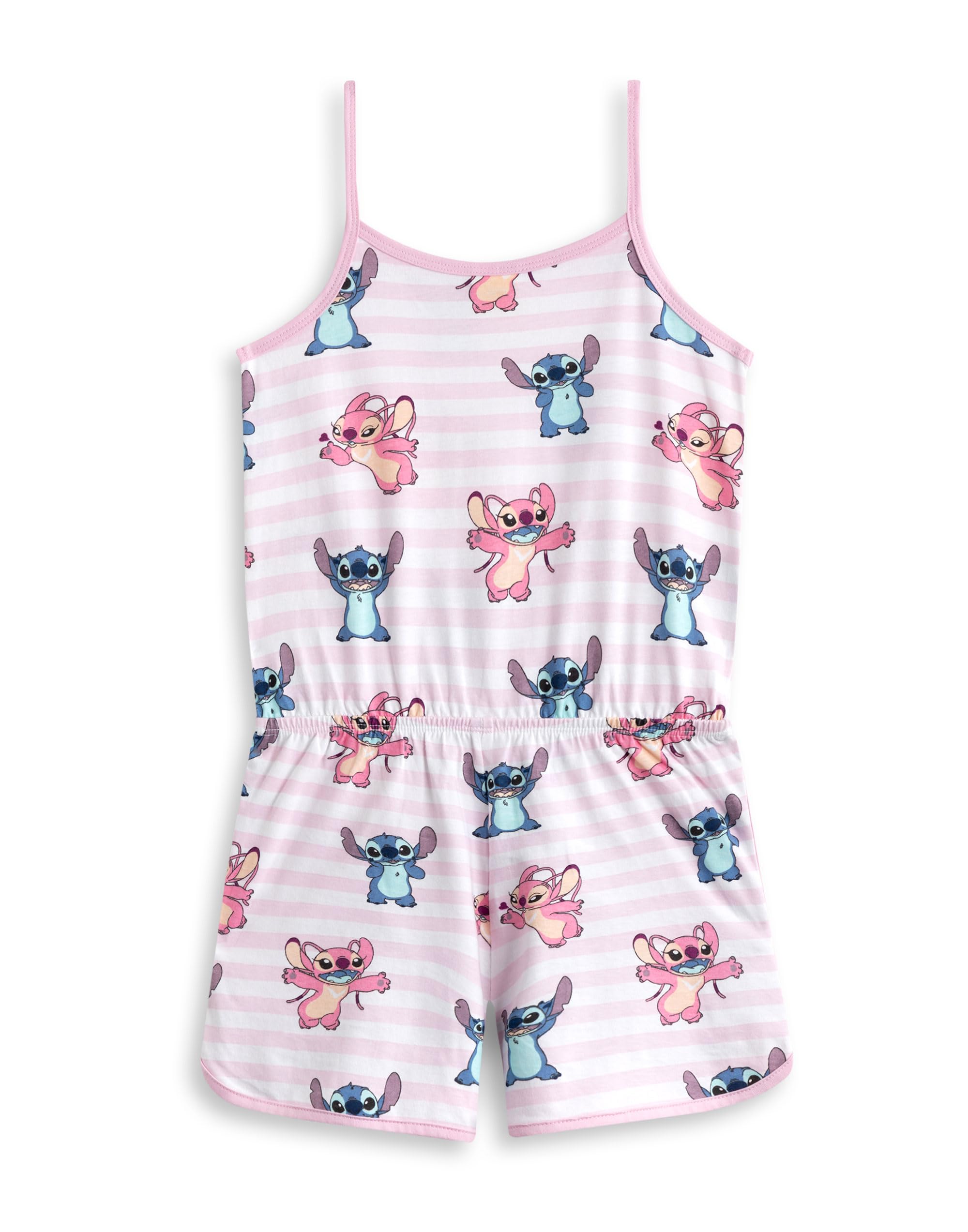 Disney Combinaison rose rayée sans manches Lilo & Stitch pour fille | Tenue d'été mignonne à l'effigie de Stitch et Angel | Taille élastiquée, poches et col rond, tenue décontractée