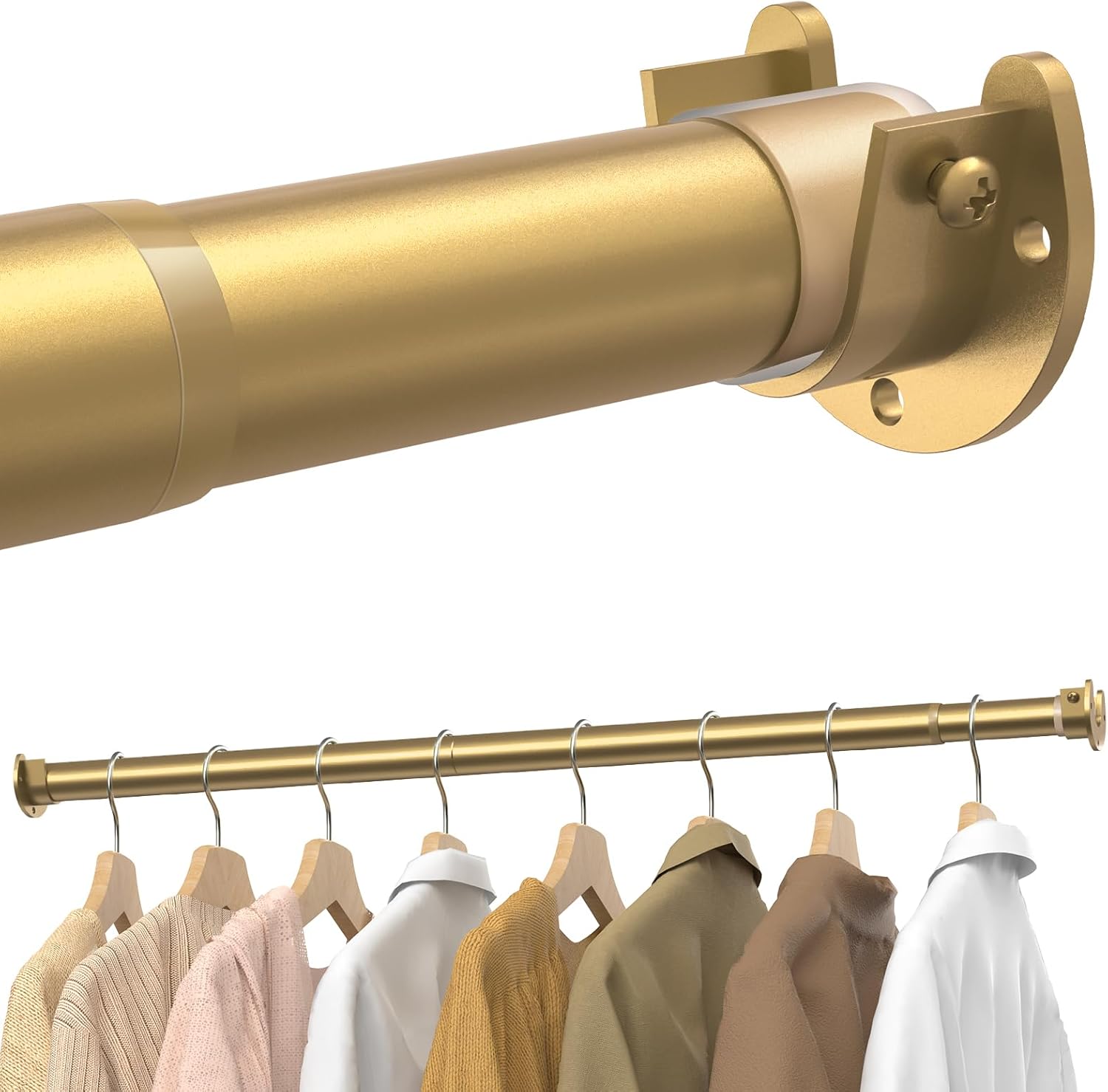 2 Pack Closet Rods for Hanging Clothes, 17 to 54 Inches Stepless Adjustable Metal Closet Rod, 1.3 Inches Heavy Duty Clothes Hanging Rod for Closet Wardrobes Laundry RV, Golden