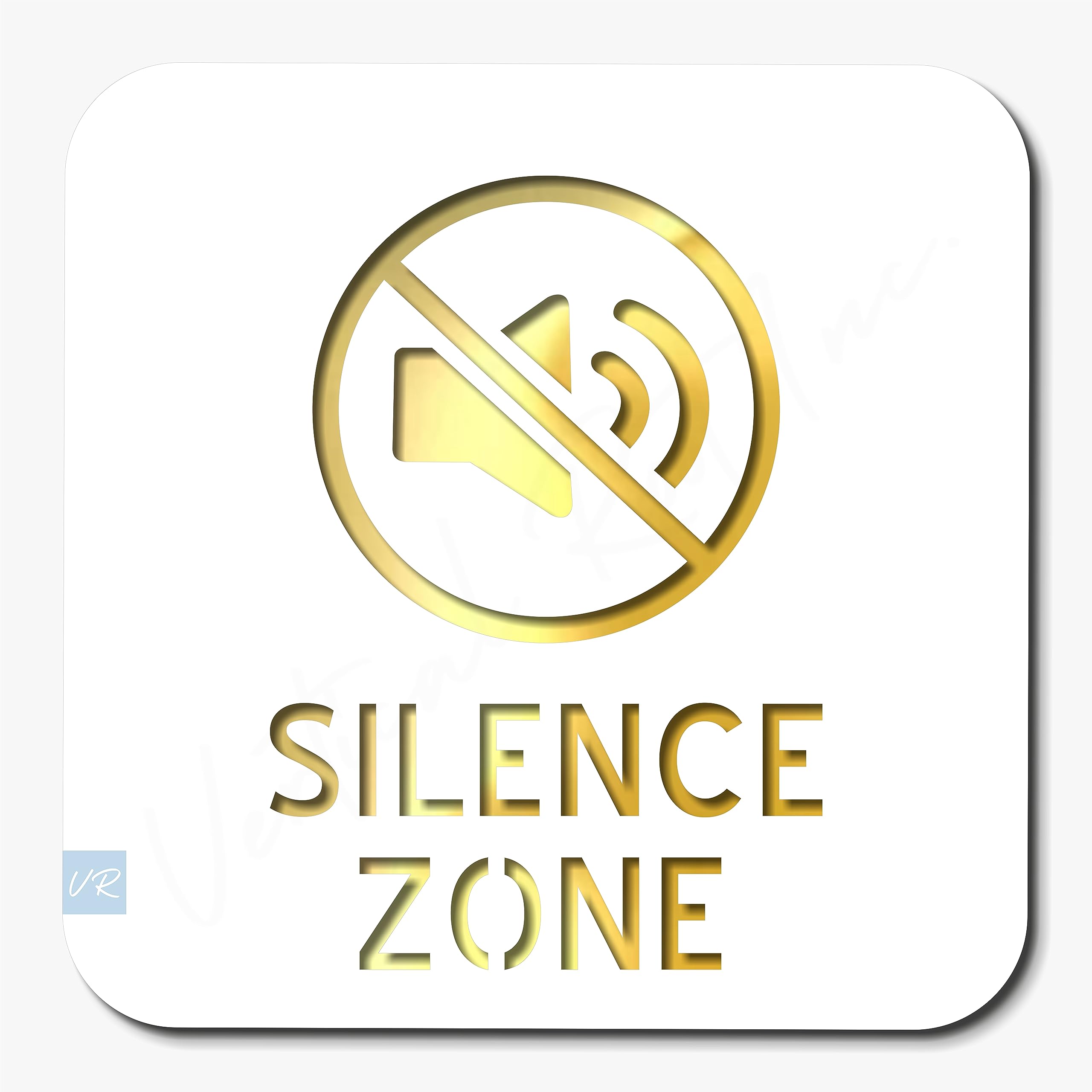 Vertical Root Inc® Premium White Gold Finish Acrylic Silent Zone Door Sign Easy to Mount Self-Adhesive Tape Signage for Hotel Office Resort Society Corporate Business Hospital