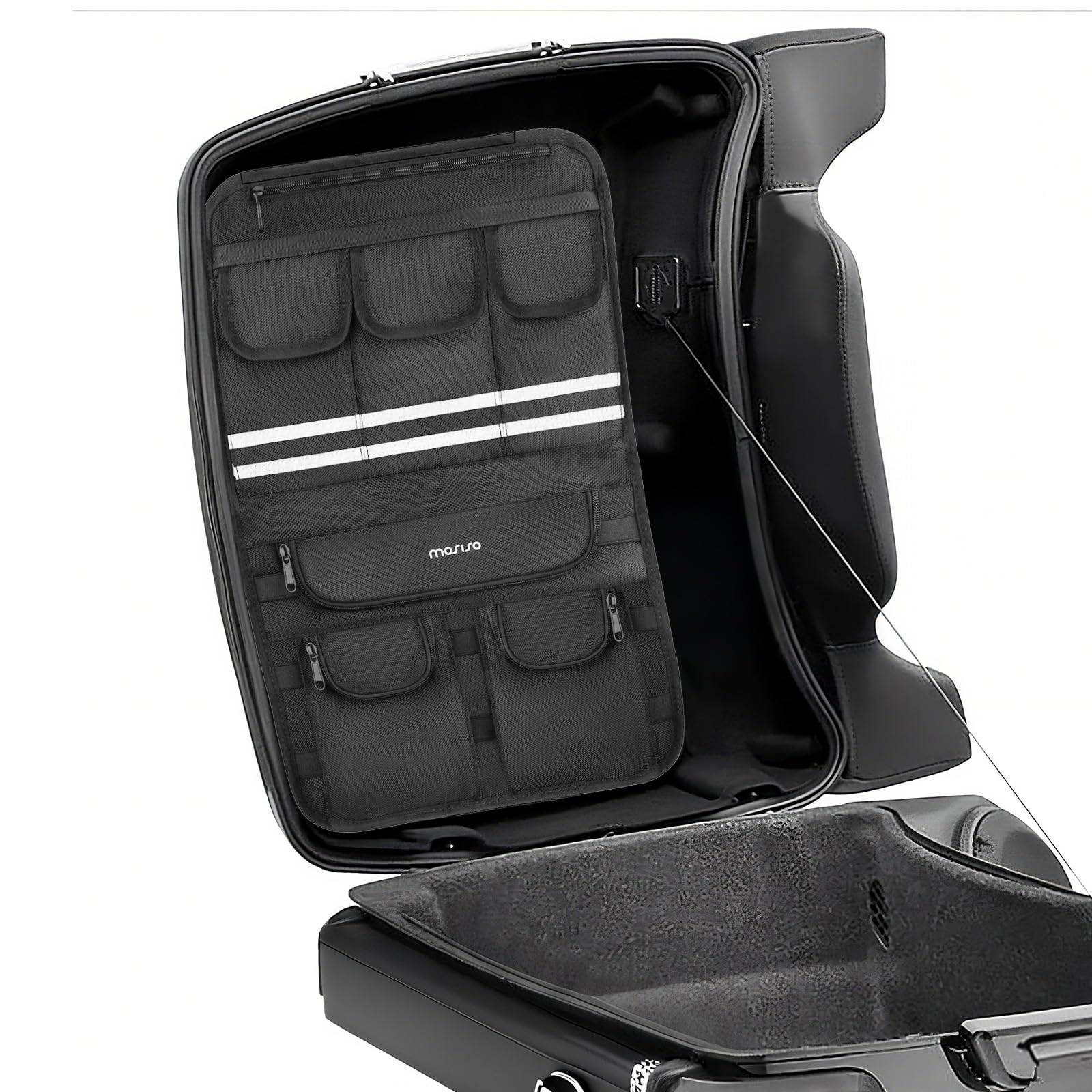 MOSISO Tour Pack Lid Organizer Trunk Lid Pouch Tool Luggage Storage Bag with 8 Pockets Compatible with Harley Road Glide Road King Street/Electra Glide Touring, Black