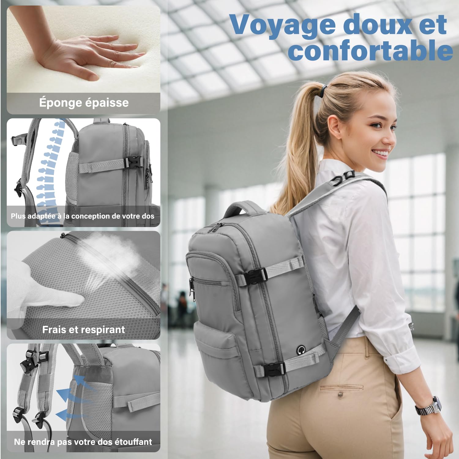 COOLIFE Bagages Cabine 40x20x25 pour Ryanair Sac de Voyage, Sac a Dos Voyage Cabine Avion Bagage à Main Femme Homme 20L sous Siege Bagage Sac De Voyage pour Ordinateur Portable 13.3''
