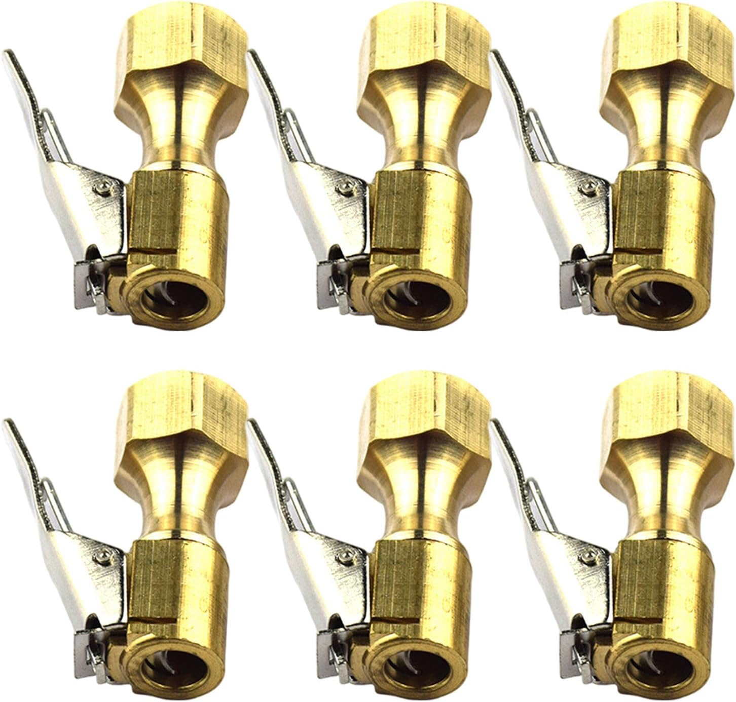 6pcs Brass Air Chuck Locking Clip Heavy Duty Vehicle Tire Inflator Nozzle with 1/4" Npt Thread for Compressor Pump and Air Tire Inflation