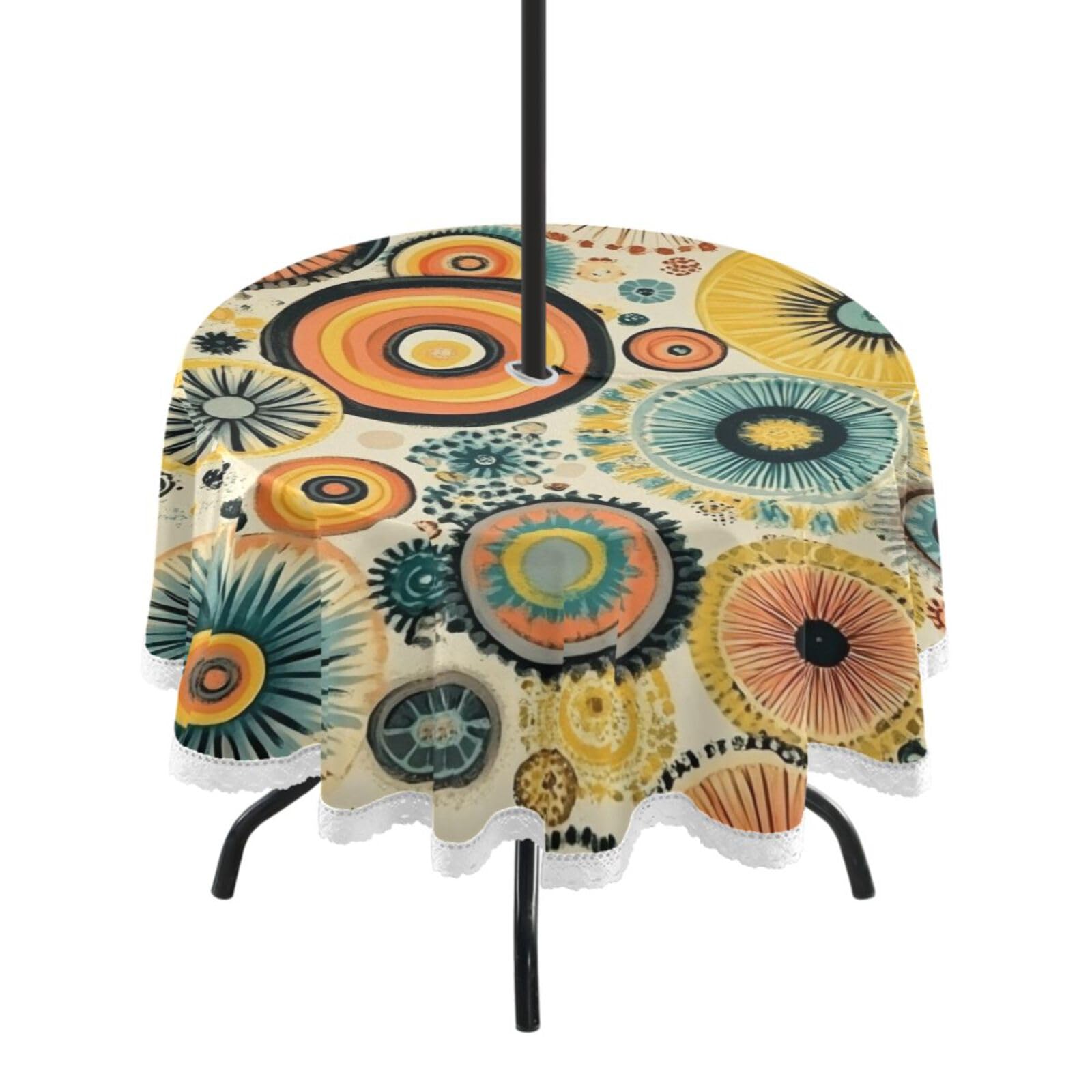 Ttgoth Mushroom Outdoor Table Cloth 152 cm Water Stain & Resistan Tablecloth Wipeable Table Cover with Parasol Hole & Zipper for Garden Patio Party Picnic