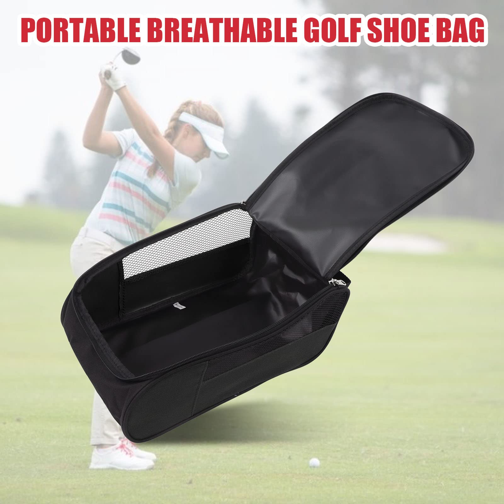 Golf Shoe Bag, Splash Proof Golf Shoe Travel Bag Dust Proof Breathable Mesh Scratch Resistant for Golf Practice(Black)