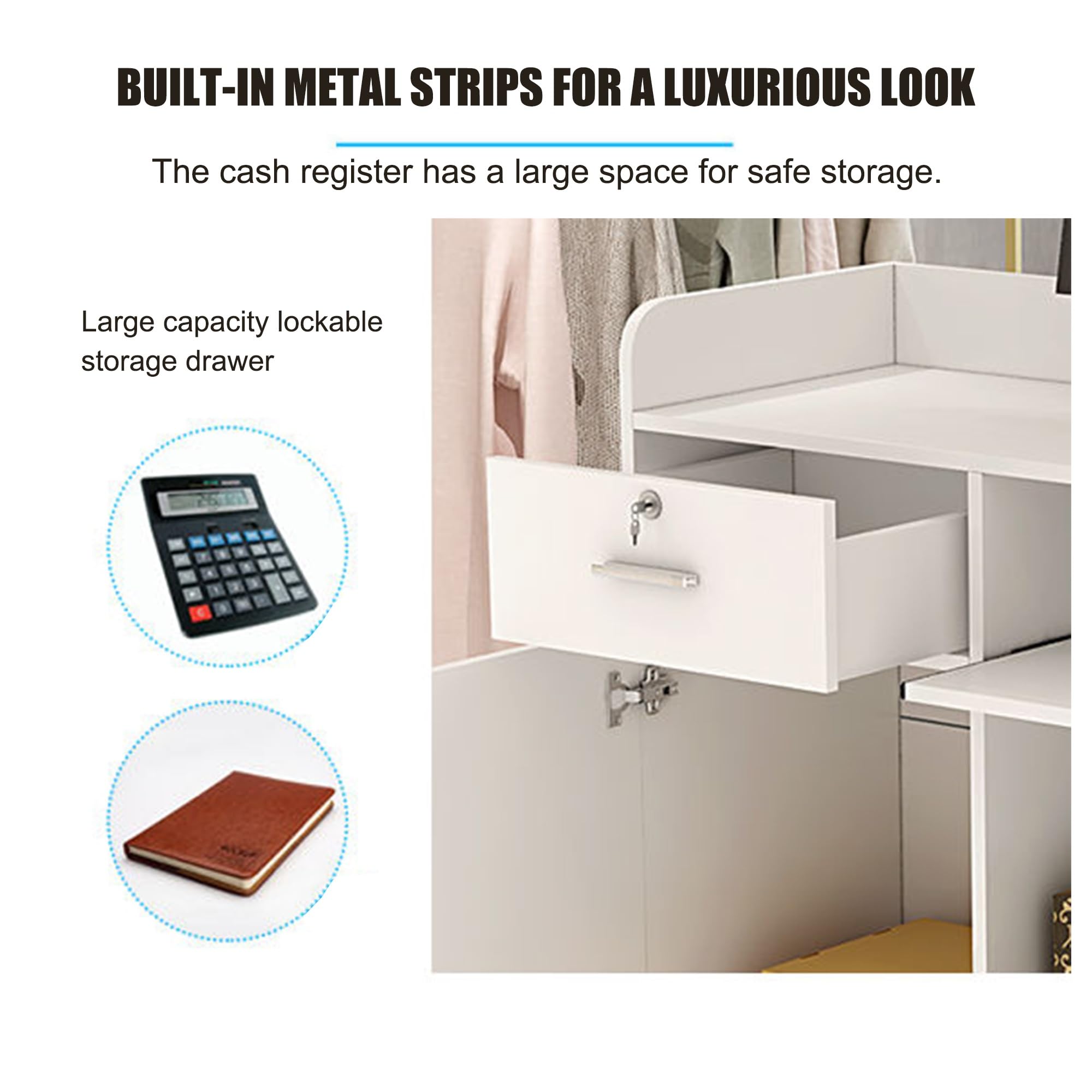 Mostrador de recepción de recepción, mostrador de recepción de cajero moderno de oficina, mostrador minorista para caja, mostrador de bienvenida moderno para vestíbulo, oficina, salón de belleza(Wit,1