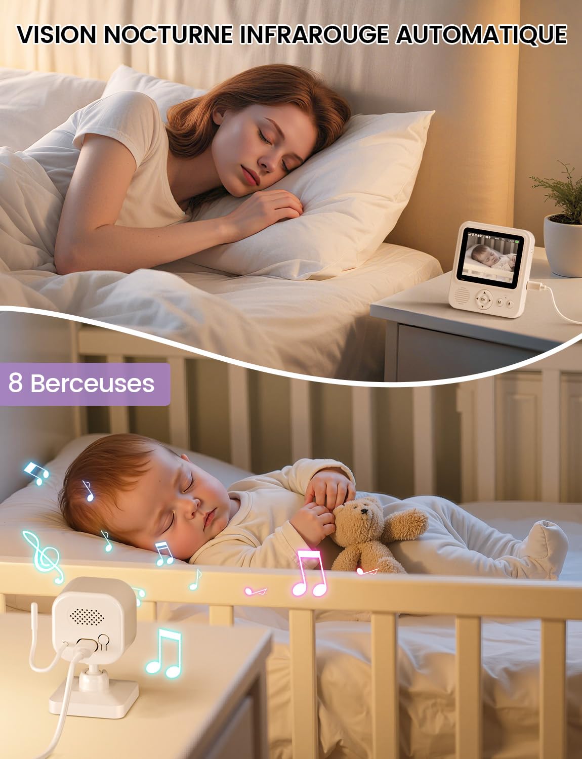 OBVHNUA Babyphone Caméra Bébé avec Écran IPS 2,8 Pouces Babyphone Vidéo sans WiFi ni App Batterie 2000mAh VOX Vision Nocturne Audio Bidirectionnel Surveillance de la Température Zoom 2X/4X
