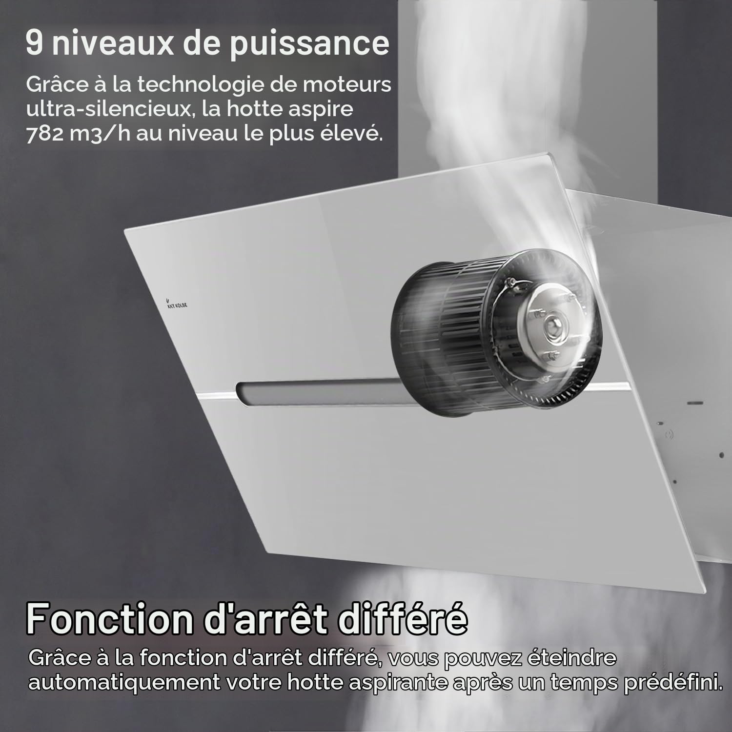 KKT KOLBE Hotte aspirante murale ECCO9005WM, 90 cm, sans tête | 782 cbm/h, évacuation et recirculation, verre blanc, éclairage LED RGBW, application WiFi intelligente, Wi-Fi