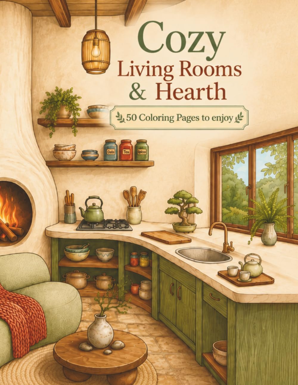 Cozy Living Rooms & Hearth: 50 Coloring Pages To Enjoy