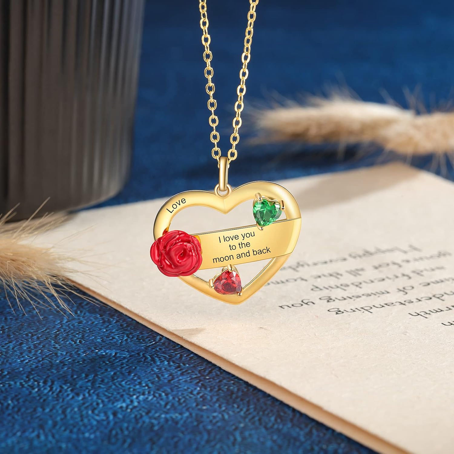 10K, 14K, 18K Solid Gold Personalized Heart Pendant Necklace for Mom Customized Gold Mothers Necklace with 2 Birthstones and Names Jewelry Gifts for Mom Wife Grandmother - Image 4