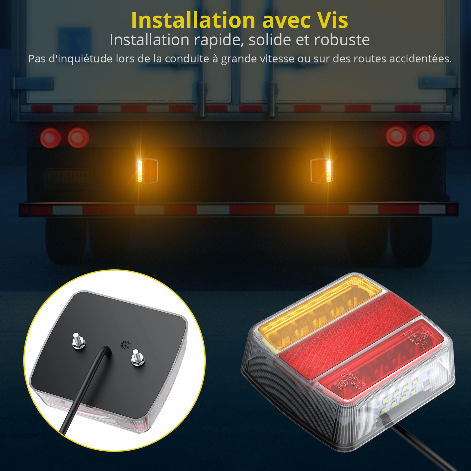PROZOR 18 LED Feu Arrière pour Remorque avec Réflecteur 2pcs Feux de Remorque Vis Intégré E-marqué IP65 avec 7.5m Câble 7 Pin Connecteur Feux de Frein Arrière Rouge Ambre Blanc pour 12V Camion Van