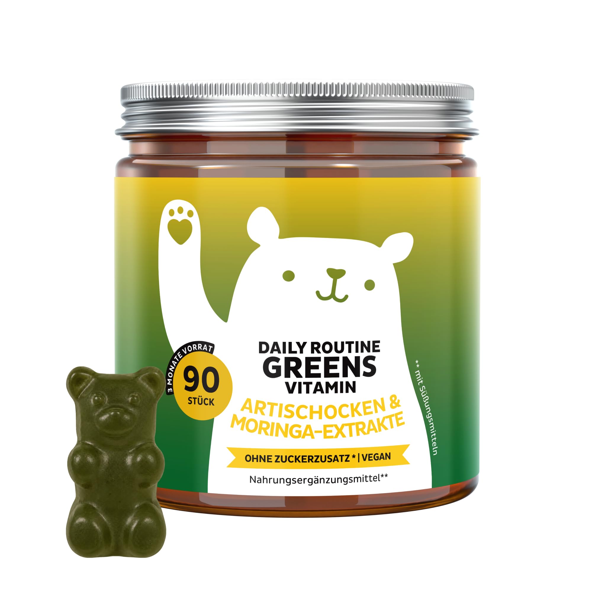 Bears with Benefits - Gummibärchen Moringa - Immunsystem - 90 Stück | Daily Routine Greens Vitamin - Moringa, Zink, Eisen, Vitaminen C, B12 - Vorrat Für 3 monate - Ohne Zuckerzusatz, Vegan
