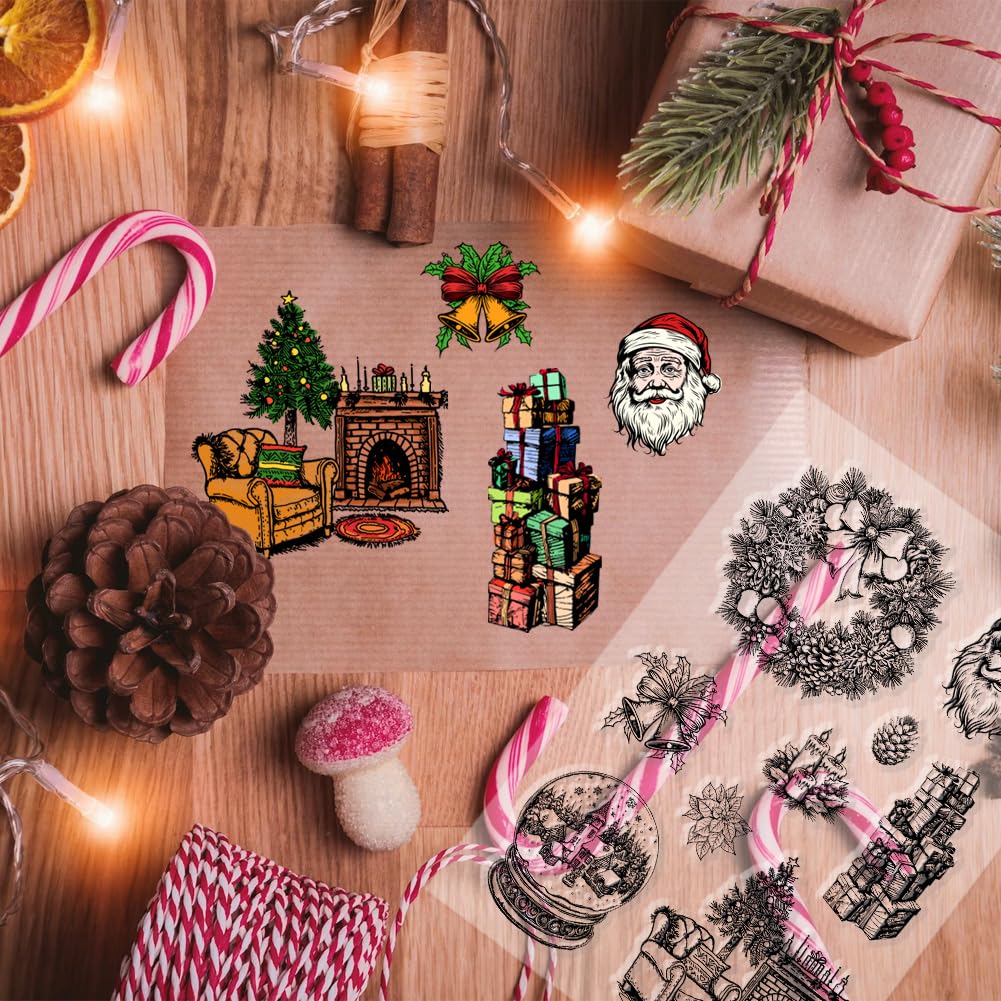 PH PandaHall Timbro Trasparente A Tema Natalizio, Babbo Natale Timbro In Silicone per Biglietti di Auguri