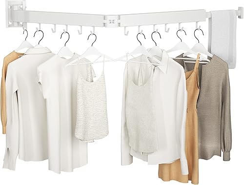 Miniatura 12 de Tendedero de ropa, estante de secado de lavandería montado en la pared, [sin taladrar y con taladrar para elegir] Tendederos de lavandería de 3