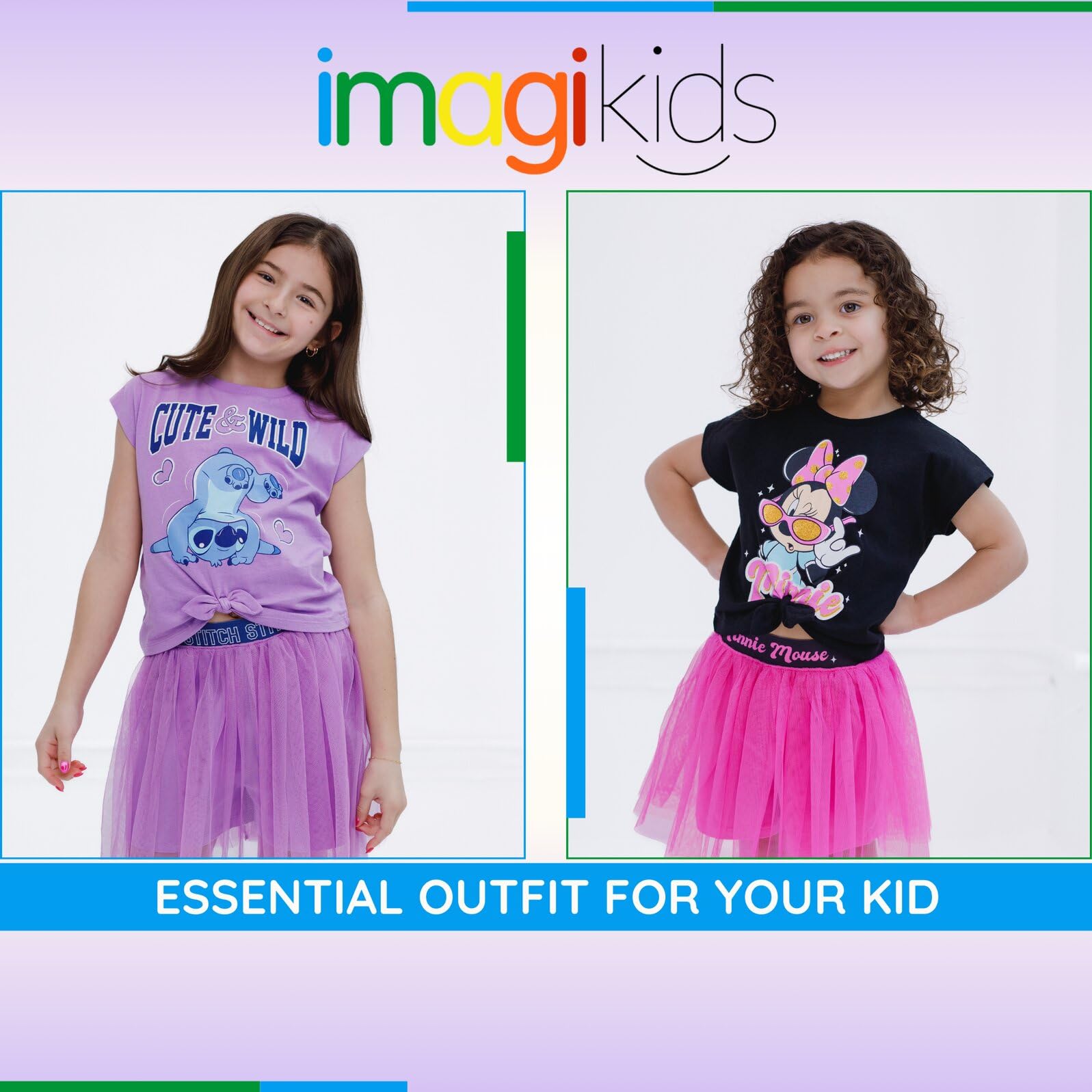 Disney Maglietta con spalle squadrate e gonna in tulle a rete, per bambine e ragazzi (2T-14-16)