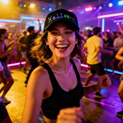 Miniatura 8 de Gorra de béisbol con letrero LED, control de aplicación Bluetooth, compatible con texto, patrón, graffiti para fiesta, correr, hip hop, bar, Navidad