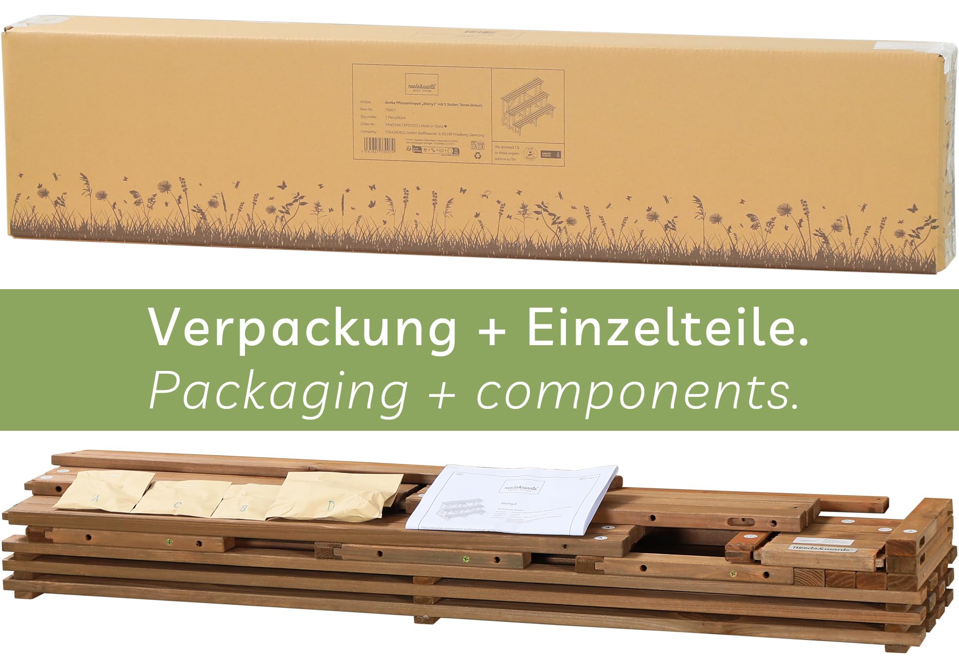 needs&wants® Grand escalier à fleurs avec 3 niveaux - Support pour plantes - Étagère à fleurs XL - En bois résistant aux intempéries - Pour extérieur, intérieur, balcon, jardin, extérieur, intérieur
