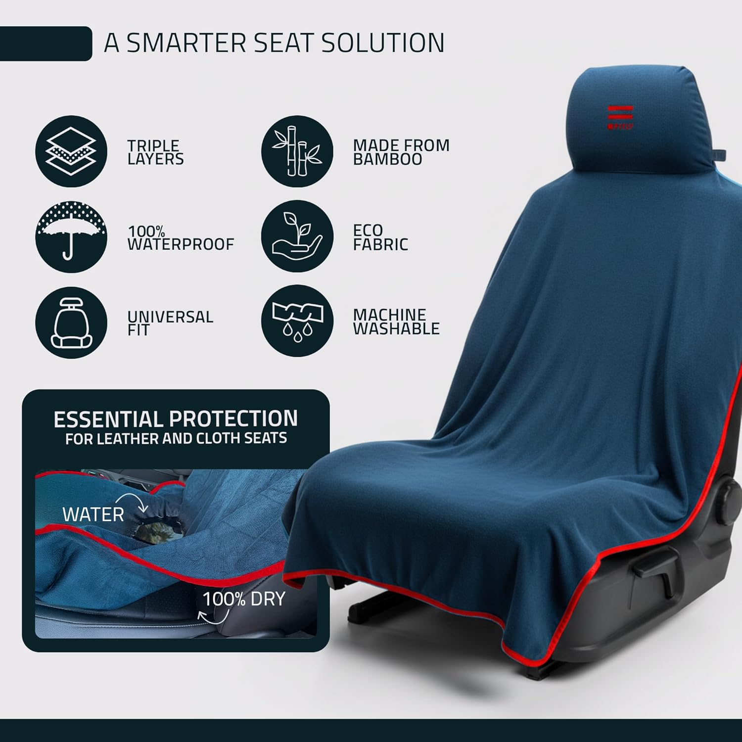 FITLY 3-in-1 Multipurpose Towel - Bath Towels and Waterproof Car Seat Protector, Absorbent Gym Towel Cover After Workout for Yoga, Swimming, Camping, Beach - Microfiber Cover & Car Accessories - Red