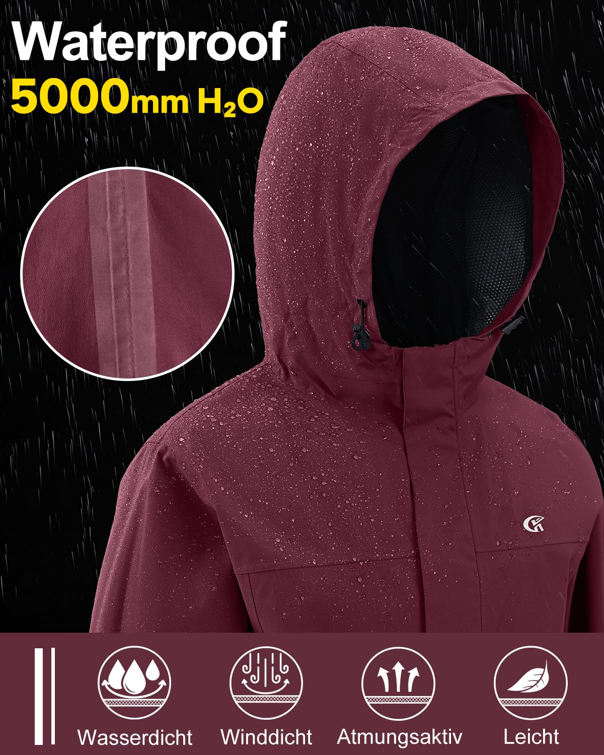 Huayuzh Chaqueta softshell para mujer, resistente al agua, transpirable, chaqueta de entretiempo, chaqueta cortavientos, chaqueta de lluvia, chaqueta de senderismo, senderismo, correr, rojo oscuro, S