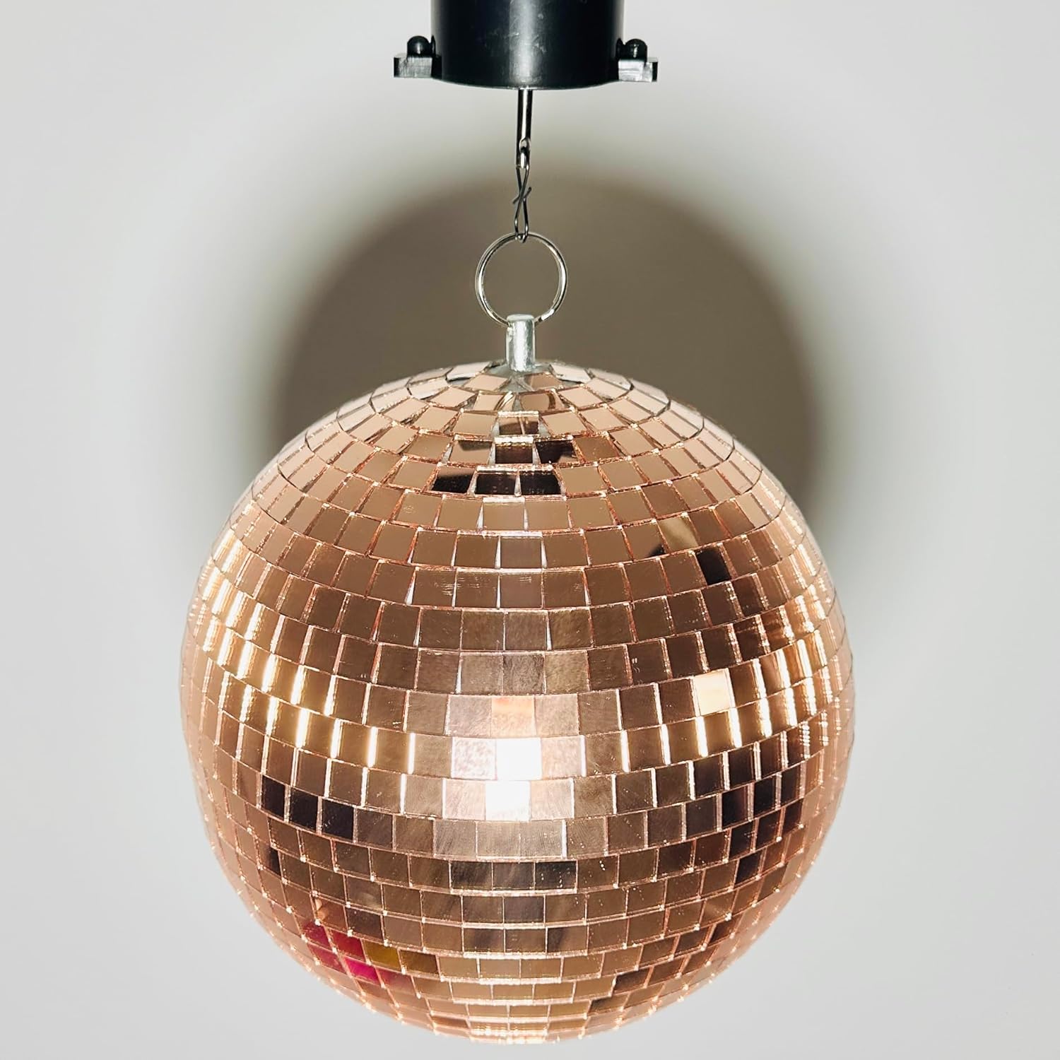 8" Disco Ball Kit with DC Battery Motor & Hanging Ring – Rotating Rose Gold Real Glass Mirror Disco Ball for Home Party, DJ Stage, Bar, Wedding, Holiday, Dance Floor Lighting Decor