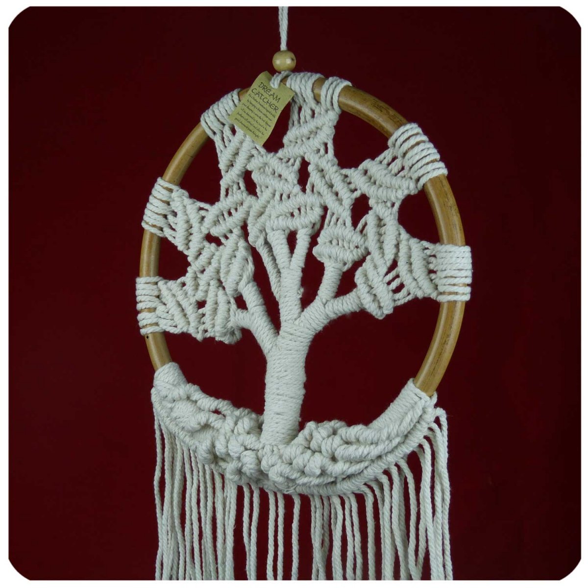 Simandra traditioneller handgefertigter Traumfänger mit Lebensbaum im Makramee Stil – hängender Boho Dreamcatcher mit Lebensbaum aus natürlichen Materialien handgefertigt – 28 x 80 cm