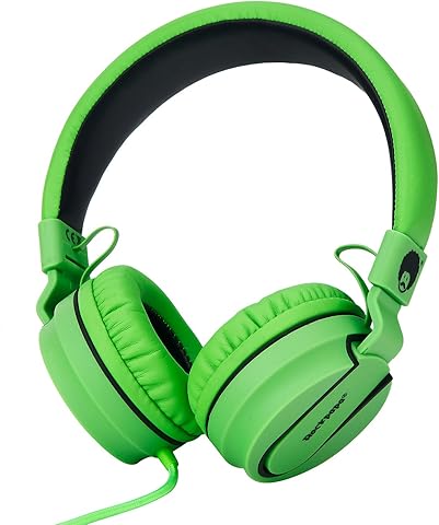 Rockpapa 952 Stereo Foldable Headphones On Ear, Adjustable Headband, with Microphone for Kids Childrens Adults, Tablet Computer Mobile iPhone iPod iPad CD/DVD MP3/4 Black Green