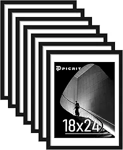 Picrit 18x24 Black Poster Frame 7 Pack, Display Pictures 16 x 20 Picture with Mat or 18 x 24 without Mat for Horizontal or Vertical Wall Mounting, Wall Gallery Photo Frames