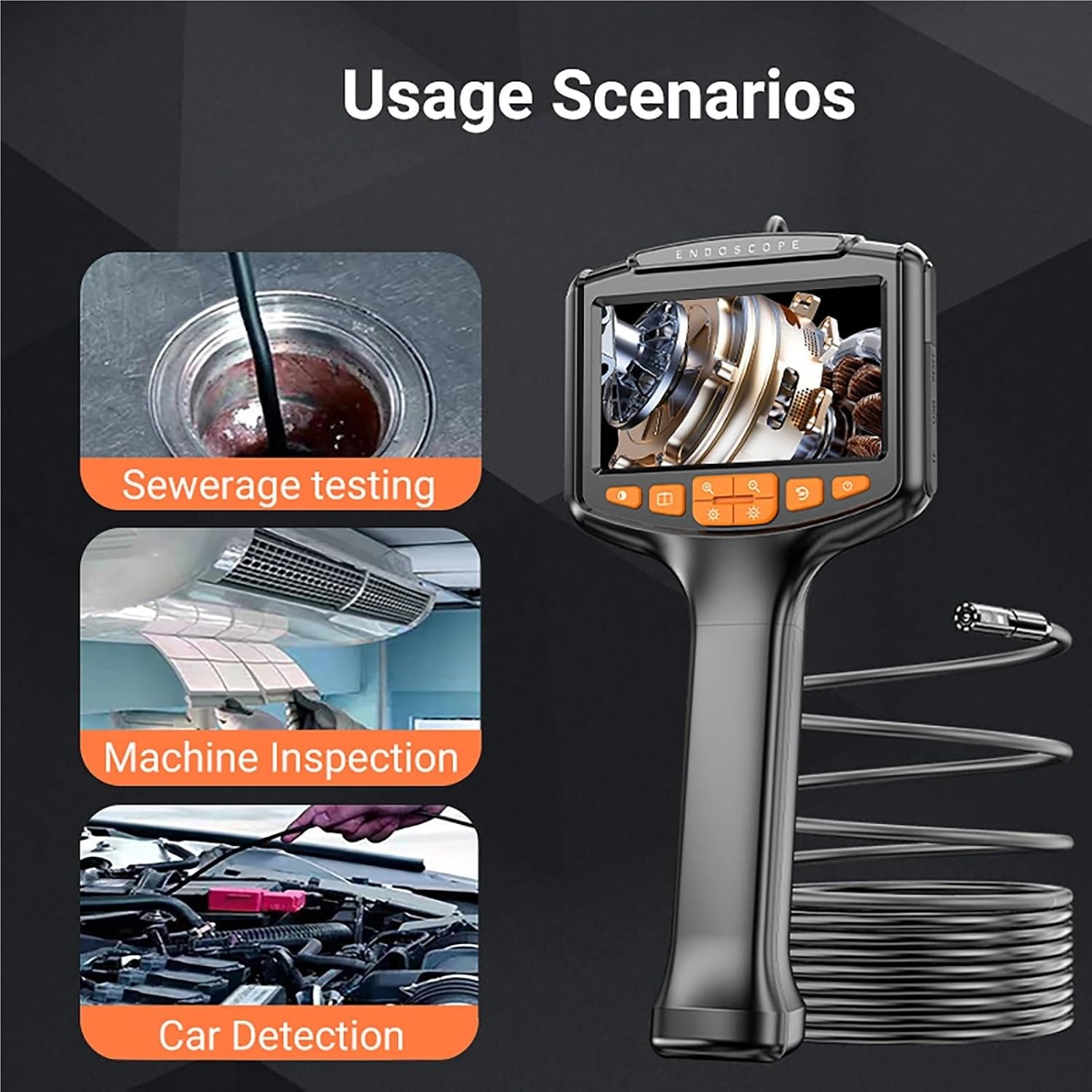 Industrial Endoscope Camera 4.3 inch IPS Screen 8mm HD1080P IP67 Waterproof Snake Camera with Semi-Rigid Cord Tools for Men(5m,8mm Single Lens)