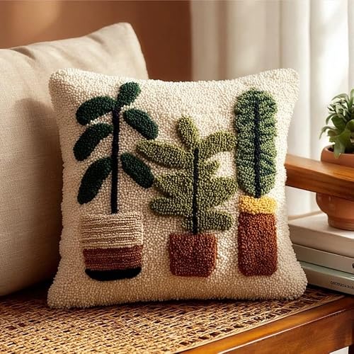 Taxpy DIY Latch Hook Pillow Kit,Palm Leaf Pot 43 X 43 Cm