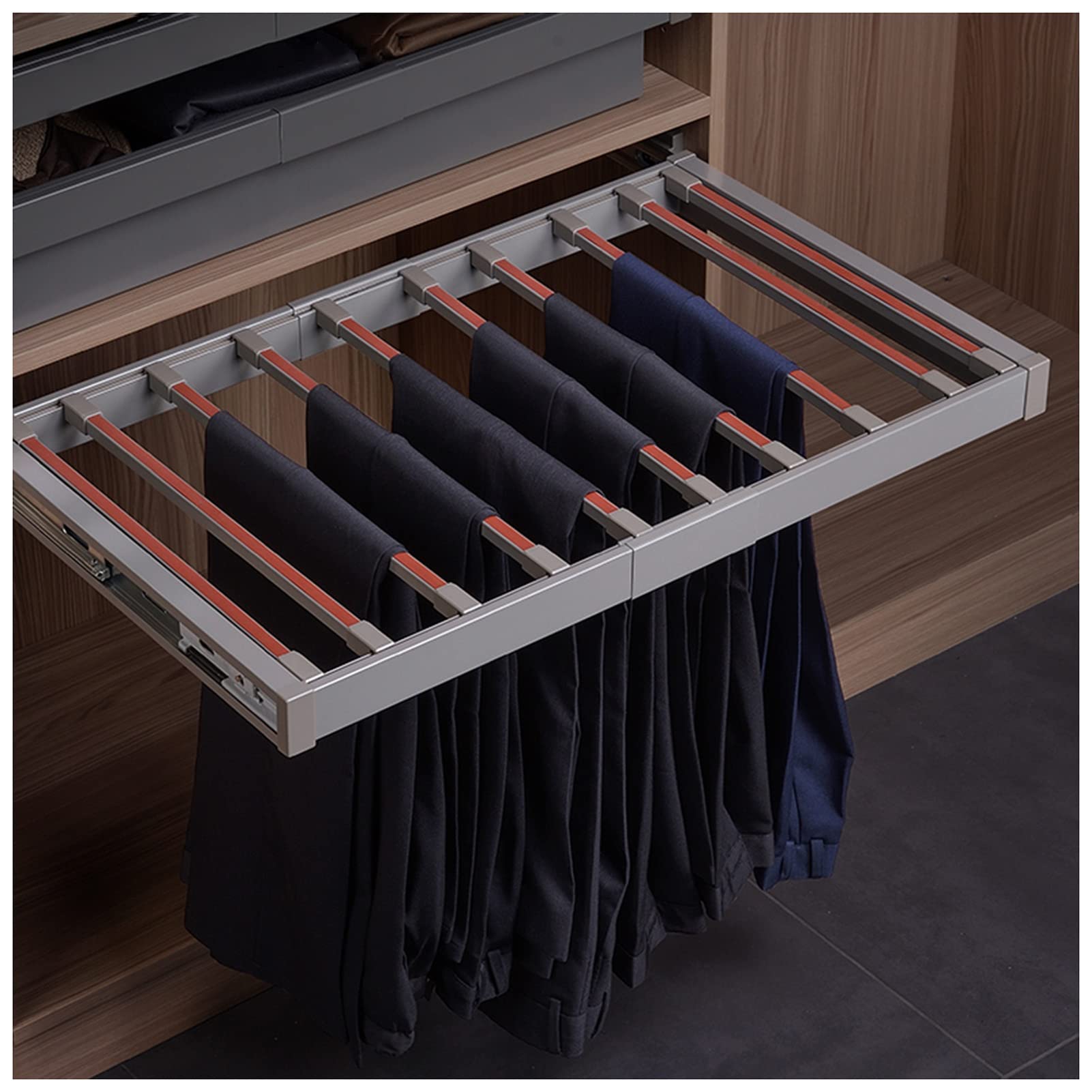 Porte-pantalons extractible haut de gamme réglable pour dressing et vestiaire
