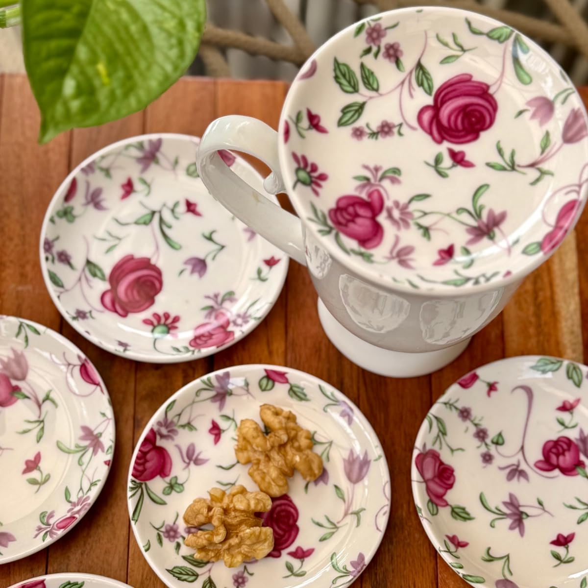 GOLDEN QUEEN'S Coaster Set of 6 | Perfect for use with Tea & Coffee Cups | Serve Small Bites, Tabletop Decor Accessories | Stain Proof and Premium Finish - 3.5 inches Wide - Button Rose-image-23